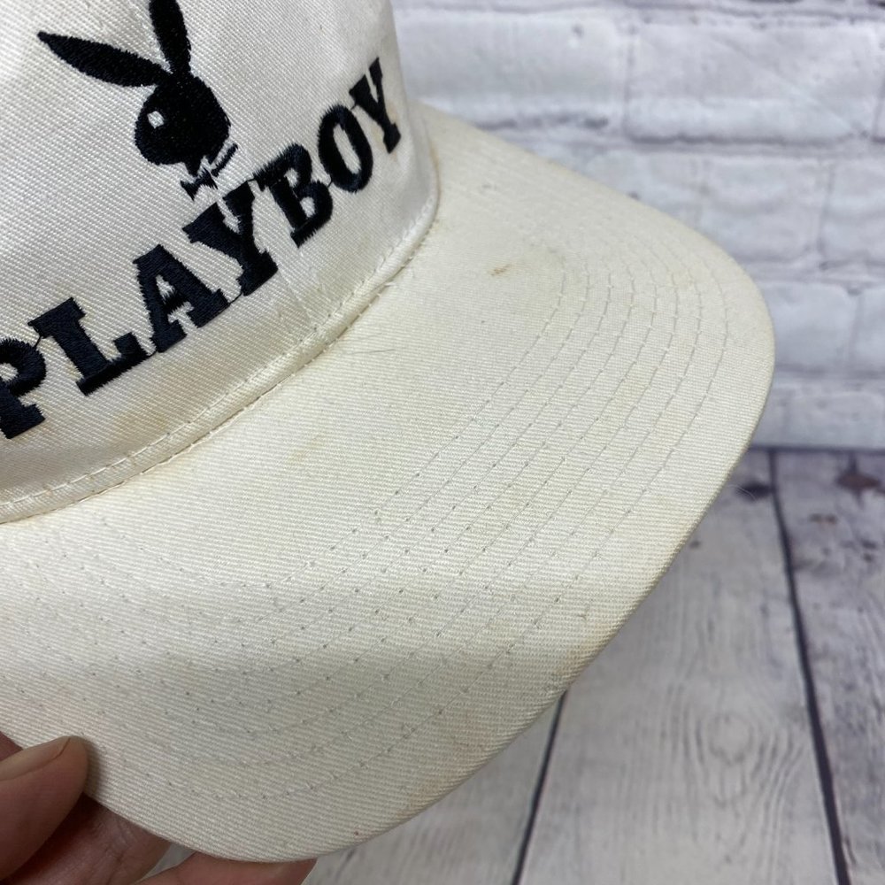 Playboy Baseball Hat Cap Snapback White - STAINS around the Hat See Pictures - Picture 11 of 14